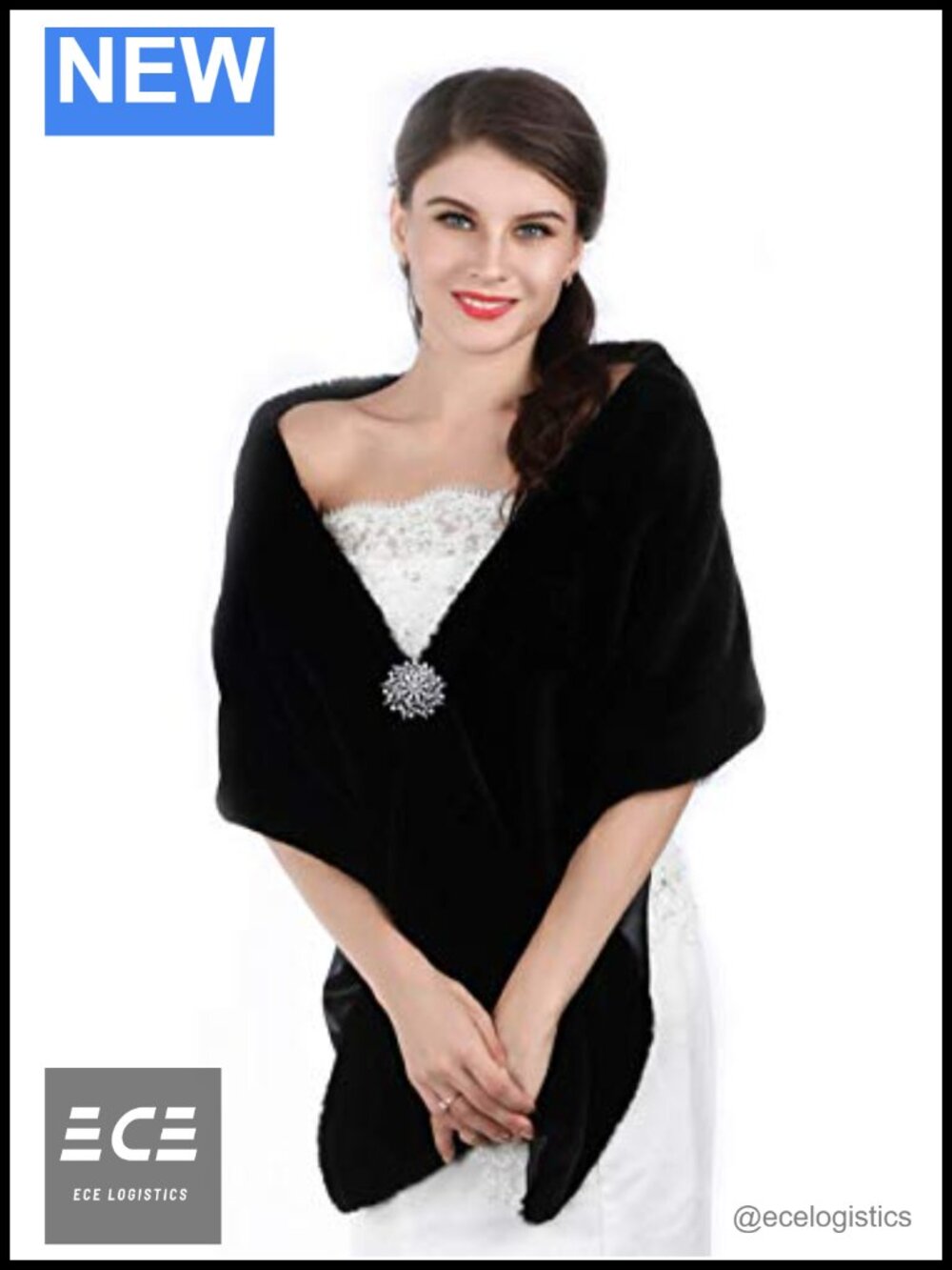 Faux Rabbit Fur Bridal Wrap Shawl Wedding Stole with Brooch Elegant
